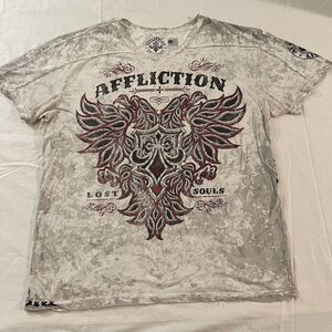 Affliction Live Fast V-Neck T-shirt Lost Souls Men Size‎ 2XL